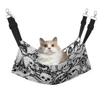 hgnbcsa Cama para siesta de gato con patrón de calaveras en blanco y negro, hamaca para ventana, suave y lavable, para gatos de interior, correas ajustables