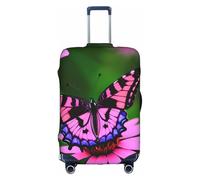 hgnbcsa Envoltura de equipaje con estampado de mariposas moradas y flores rosas, piel antiarañazos para maletero, funda de patrón de doble cara, para transporte en aeropuerto, White, L, Maleta