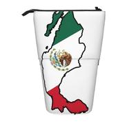 hgnbcsa Estuche para lápices con cremallera y diseño de mapa de la bandera de México, bolsa de diseño telescópico, compacto a expandible, para artículos de papelería y cosméticos