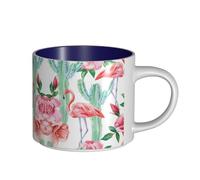 hgnbcsa Tazas de cerámica de gran capacidad con estampado de flores de rosa y flamencos y cactus, con parte inferior antideslizante para el hogar, la cocina y la oficina