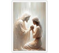 HGNSVRJX Arte de pared de Jesús cristiano y Jesús con oración de Jesús y mujer, lienzo de pintura de Jesús, arte bíblico, Jesús sana a una mujer siempre contigo pastor, imágenes artísticas de apoyo