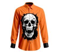 HGNTYZUN Camisa de Halloween para hombre, camisa de verano, horror, estampado de calavera, blusa con botón de solapa, manga larga, para tiempo libre, estampado de salpicaduras de sangre, parte