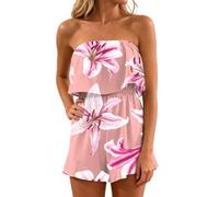 HGNTYZUN Mono corto para mujer, con peto de playa sin tirantes, vestido de playa, sin mangas, con hombros descubiertos, vestido floral, vestido largo y elegante, O rosa., L