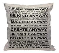 HGOD DESIGNS Funda de cojín con cita de Madre Teresa de todos modos, funda de almohada decorativa para hombres/mujeres, sala de estar, dormitorio, sofá, silla, 45 x 45 cm, funda de almohada de 45 x 45