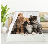 HGOD DESIGNS - Manta bonita de gatos - Forro polar, gris, marrón y blanco, impresión de gatos, suave manta (130x150 cm)