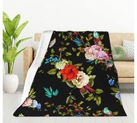 HGOD DESIGNS Manta cálida y cómoda para casa, dormitorio, sofá, oficina - Motivo de flores silvestres, peonía, ruiseñor, aciano - 130 x 150 cm