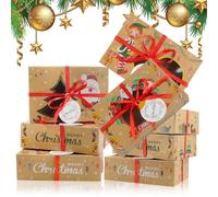 HGRGHH 12 Piezas Cajas de Galletas de Navidad con Ventana, 22x15x7cm Cajas de Regalo Navideñas, Cajas de Magdalenas, Cajas de Papel Kraft Navidad para Pastelería Galletas Dulces Chocolate
