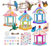 HGRGHH 4 Piezas Casa de Pájaros para Niños, Kit de Casa para Pájaros para Niños, Casa de pájaros para Pintar de Bricolaje, Casas de Pájaros de Madera, Creativo Regalos de Pascua para Niñas, Niños