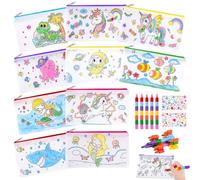 HGRGHH Estuches para Colorear, 10 Bolsas Individuales con 5 Ceras de Colores Apilables (7 Colores en 1), Bolsas de Tela con Cremallera para Pintar, Regalo Niños Fiestas y Cumpleaños