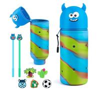 HGRGHH Kawaii Estuche 2 en 1 de Silicona Blanda, Estuche de Silicona Extensible con 2 Bolígrafos, Estuche Escolar Vertical Cierre de Cremaller para Niñas Niños Adolescentes