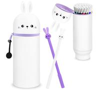 HGRGHH Kawaii Estuche 2 en 1 de Silicona Blanda, Estuche de Silicona Extensible con 2 Bolígrafos, Estuche Escolar Vertical Cierre de Cremaller para Niñas (Conejo)