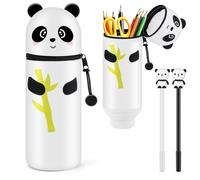 HGRGHH Kawaii Estuche 2 en 1 Silicona, Estuche de Silicona Extensible, Stuche Retráctil para Lápices con 2 Bolígrafos, Estuche para Lápices para Adolescentes (Panda)