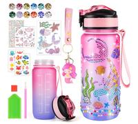 HGRGHH Regalo Niña 4 5 6 7 8 9 10 Años, Pintura con Diamantes Botella Agua Niños de Sirena, Kit Manualidades de Botellas de Agua para Niños Niña 5 a 12 Años (Sirena)