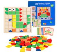 HGRGHH Tangram Madera, Montessori Puzzle de Madera, Juego de Rompecabezas de Tangram, con 120 Piezas de Formas Geométricas y 20 Diseño Tarjetas, Juegos Educativos para Niños de 3 4 5 6 años