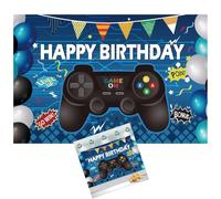 HGSHUO Fondo de Fotografía Videojuegos Photo Booth Cumpleaño Decoración Pancarta Happy Birthday Banner Fondo Photocall para Fiesta de Cumpleaños