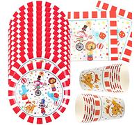 HGSHUO Zirkus Partygeschirr Kindergeburtstag Deko Geburtstag Party Geschirr Pappteller Becher Servietten Tiere Tischdeko Clown Karneval Urlaub Geburtstagsparty 12 Gäste