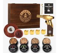 Hgsoor Kit de ahumador de whisky, kit de ahumador de bebidas antiguas, kit de ahumador de cóctel con linterna, 4 sabores de chips de madera y piedras de whisky, kit de ahumador de bourbon, regalos de