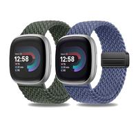 Hgsxst Paquete de 2 correas magnéticas trenzadas compatibles con Fitbit Versa 4/Fitbit Versa 3/Sense 2/Sense 1, correa deportiva de nailon elástico suave para mujeres y hombres, Nailon