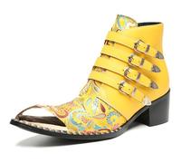 HGTREDPK Botas de Confort, Zapatos para Hombres y Mujeres, Botas de Chelsea Casuales Unisex, Zapatos de Metal para Bodas, Bailes y fiestasYellow,EU40