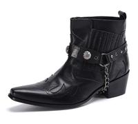 HGTREDPK Laarzen, Retro Korte Laarzen, Flexibele Comfortabele Laarzen Met Metalen Ketting, Casual Laarzen voor Feest, Dans, Banket en ZakenBlack,EU40