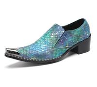 HGTREDPK Schoenen, Ademend Leren Schoenen, Comfortabele Handgemaakte Zeemeermin Kleur Banket Schoenen voor Party Casual Nachtclub Rock Zakelijke DansGreen,EU36