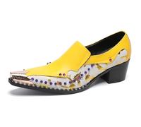 HGTREDPK Schoenen, Ademend Leren Schoenen, Metalen Neus Dans Comfort Handgemaakte Banket Schoenen voor Party Casual Nachtclub Rock Zakelijke DansYellow,EU43