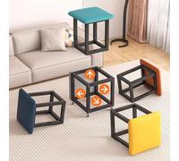 HGTRH Cube Stools 5 en 1, Silla Anidada con Asiento de Cuero y Ruedas Otomanas Apilables Suaves Estructura de Acero al Carbono para el Hogar Comedor Cocina Leather D 35 * 35CM