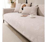 HGTRH Funda Sofa Chaise Longue Brazo Izquierdo Ajustable, Cubre Sofa 3 Plazas y Cheslong, Terciopelo HolandéS Fundas Decorativas para SofáS con Reverso Antideslizante, con Reposabrazos Beige 90 * 240