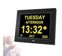 HGTRH Reloj Calendario Electrónico Día Fecha, 8 Idiomas Reloj Senior con Marco Digital Reloj Calendario Digital Día, Calendario Digital con Mando a Distancia Black