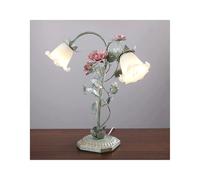 HGTYDV2 Lámpara de Mesa de Flores de Rosa romántica livil de Vidrio Vintage de 2 Luces de la lámpara del Valle 3 lámpara de mesita de Noche con Hoja Verde para la Boda en el hogar
