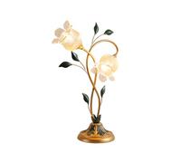 HGTYDV2 Lámpara de Mesa de Flores de Vidrio Vintage 2 Luces al Lado de la lámpara de Escritorio con lámpara de Arte Retro Decorativa de Hoja Verde lámpara de Noche Pastoral Americana