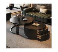 HGTYDV2 Mesa de Centro Redonda anidada para Sala de Estar, Mesa Central con Tapa de losa de Roca con cajón de Almacenamiento y Rueda Universal, Mesa de cóctel con Acento Moderno