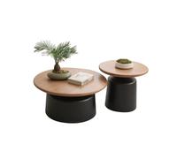HGTYDV2 Mesa de Centro Redonda Nido, Juego de 2 mesas de Centro Estilo Crema con Patas de Metal, Mesa Auxiliar Moderna para sofá, Mesa Central con Acabado de Madera para Sala de Estar