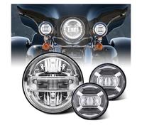 Hguvsjd Faro Delantero De Motocicleta Faro LED De 7 Pulgadas | Redondo + 2x 4-1/2 "luz Antiniebla Que Pasa El Soporte Lámpara Montaje De La Motocicleta(Seta chrome)