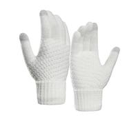 Hgvcfcv Guantes de invierno para hombres y mujeres, guantes de pantalla de dedo completo, guantes negros de cachemira, guantes de punto elásticos cálidos, blanco, 22-9cm