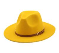 Hgvcfcv Sombrero Fedora de ala para mujeres y hombres, sombreros de fieltro de lana sintética con cadena de metal, sombrero de Panamá Jazz Chapeau, amarillo, 6 7/8 / 7 1/8