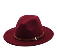 Hgvcfcv Sombrero Fedora de ala para mujeres y hombres, sombreros de fieltro de lana sintética con cadena de metal, sombrero de Panamá Jazz Chapeau, rojo vino, 6 7/8 / 7 1/8