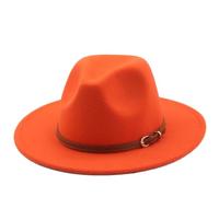 Hgvcfcv Sombrero Fedora de ala para mujeres y hombres, sombreros de fieltro de lana sintética con cadena de metal, sombrero de Panamá Jazz Chapeau, naranja, 58/61 cm
