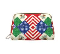Hgvcse Bolsa de piel de PVC con cremallera para maquillaje, diseño de bandera americana mexicana, organizador de cosméticos para uso diario, color blanco, talla única, Blanco, One Size