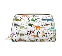 Hgvcse Bolsa de piel de PVC para maquillaje, con diseño de alfabetos, bolsa de dinosaurios, bolsa con cremallera, organizador de cosméticos de viaje, uso diario, bolsa de almacenamiento, Blanco, Talla