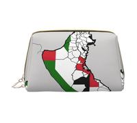 Hgvcse Bolsa de piel de PVC para maquillaje del estado de Palestina con bandera topográfica, bolsa con cremallera, organizador de cosméticos de viaje, bolsa de almacenamiento para uso diario, blanco,