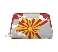 Hgvcse Bolsa de piel de PVC para maquillaje, diseño de bandera de Macedonia del Norte, bolsa con cremallera, organizador de cosméticos de viaje, bolsa de almacenamiento para uso diario, Blanco, Talla