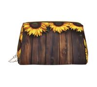 Hgvcse Bolsa de piel de PVC para maquillaje, diseño de girasol sobre tablones de madera, bolsa con cremallera, organizador de cosméticos de viaje, uso diario, bolsa de almacenamiento, Blanco, Talla