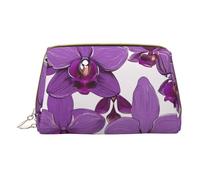 Hgvcse Bolsa de piel de PVC para maquillaje, diseño de orquídea morada, bolsa con cremallera, organizador de cosméticos de viaje, uso diario, color blanco, talla única, Blanco, One Size