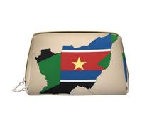 Hgvcse Bolsa de piel sintética para maquillaje, diseño de bandera del sur de Sudán, bolsa con cremallera, bolsa de viaje, organizador de cosméticos, uso diario, blanco, talla única, Blanco, One Size