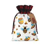 Hgvcse Bolsas con cordón de Navidad con diseño de abeja de dibujos animados, reutilizables, 3D, bolsa de regalo, saco de calcetines, recuerdo de fiesta
