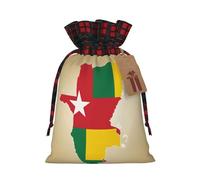 Hgvcse Bolsas con cordón de Navidad con mapa de la bandera de Togo con una estrella blanca, reutilizables, 3D, bolsa de regalo, medias y recuerdos de fiesta
