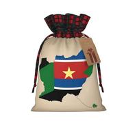 Hgvcse Bolsas con cordón para Navidad, diseño de mapa de la bandera de Sudán del Sur con estrella amarilla, bolsas de regalo reutilizables en 3D, saco de regalo, medias de fiesta