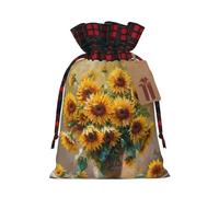 Hgvcse Bolsas con cordón para pintura al óleo, diseño de girasol, Navidad, festivas, reutilizables, 3D, bolsa de regalo, saco de calcetines, recuerdo de fiesta
