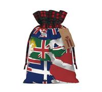 Hgvcse Bolsas de Navidad con cordón de la bandera de las Islas Turcas y Caicos Map03 reutilizables 3D para envolver regalos, medias y recuerdos de fiesta